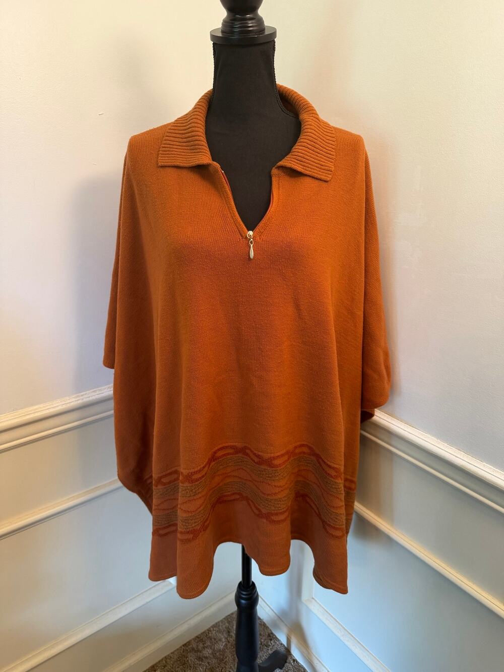 CMC Color Me Cotton Vintage Poncho Sweater Lagenlook Southwest Rust Orange OS